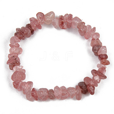 Unisex Chip Natural Strawberry Quartz Beaded Stretch Bracelets BJEW-S143-40-1