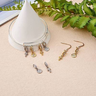 8Pcs 4 Styles Brass Micro Pave Clear Cubic Zirconia European Dangle Charms ZIRC-SZ0004-30-1