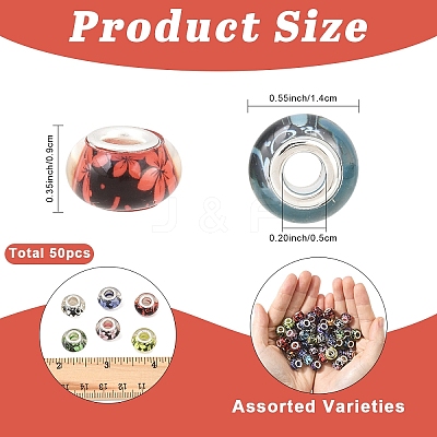 50Pcs Large Hole Flower Pattern Resin European Beads OPDL-YW0001-11-1