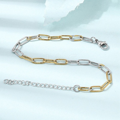 4MM Two Tone 304 Stainless Steel Textured Paperclip Chain Bracelets for Man and Women SA-CBAB767-11GP-1