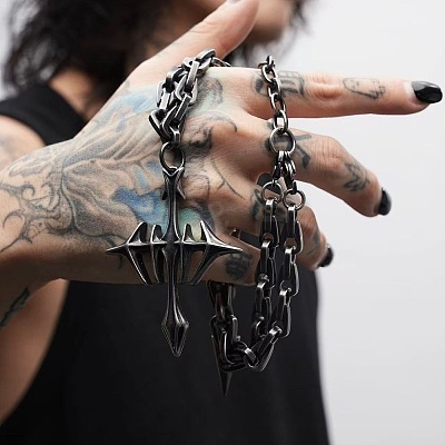 Vintage Alloy Gothic Cross Pendant Necklaces for Unisex WG72B7C-01-1