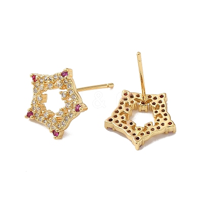 Cubic Zirconia Hollow Star Stud Earrings KK-O142-48G-1