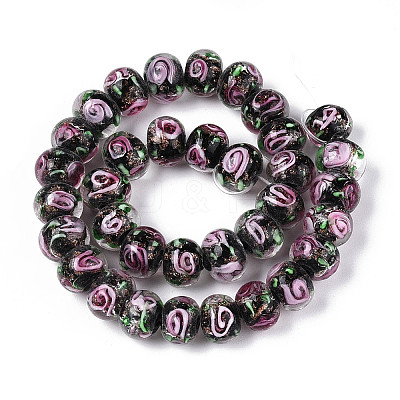 Handmade Lampwork Inner Flower Rondelle Beads Strands LAMP-T022-24M-1