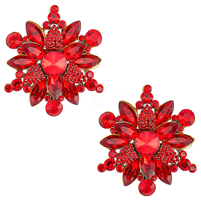 2Pcs Rhinestone Flower Brooch Pin JEWB-HY0001-10B-1