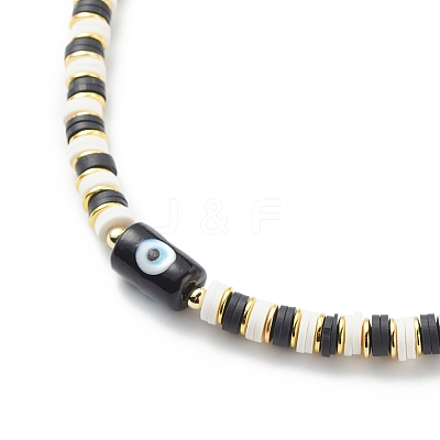 4Pcs 4 Color Lampwork Evil Eye & Polymer Clay Heishi Beaded Necklaces Set NJEW-JN04082-1