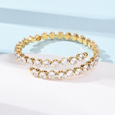304 Stainless Steel Micro Pave Cubic Zirconia Open Cuff Bangles for Women BJEW-K293-04A-G-1