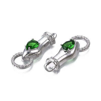 Brass Clear & Green Cubic Zirconia Connector Charms KK-N216-356P-1