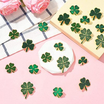 20Pcs 5 Styles Saint Patrick's Day Clover Alloy Enamel Lapel Pin Back Brooches for Backpack Clothes JEWB-CJ0003-65-1