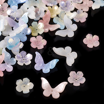 40Pcs 8 Styles Opaque & Transparent Cellulose Acetate Beads RESI-TA0003-51-1