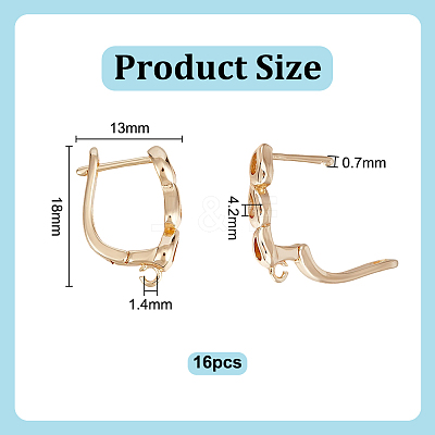 16Pcs Brass Hoop Earring Findings with Latch Back Closure KK-PH0012-17-1