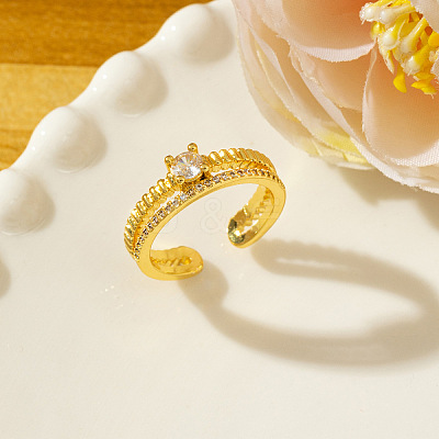 Brass Micro Pave Cubic Zirconia Cuff Open Rings for Women WGDB473-05-1