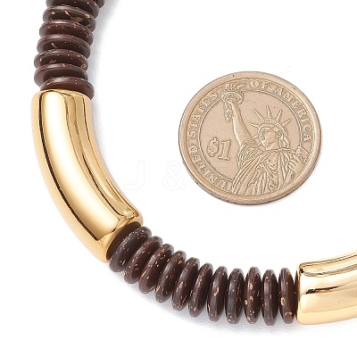 12MM Two Tone Acrylic & CCB Plastic & Coconut Curved Tube Beaded Necklaces for Women NJEW-JN05373-02-1