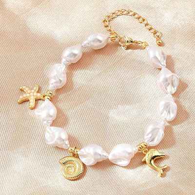 Ocean Brass Starfish Dolphin Charm Bracelets for Women KK-CBA68DA-05G-1