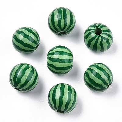 Printed Natural Wooden Fruit Beads WOOD-T021-104-1