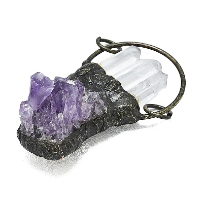 Electroplated Raw Natural Amethyst and Quartz Crystal Big Pendants G-K404-02AB-1