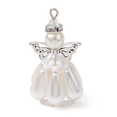 Pearlized Glass Pearl Beads Pendants PALLOY-MZ00487-04-1