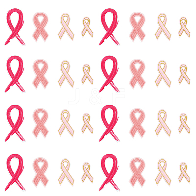 32Pcs 4 Style Breast Cancer Awareness Ribbon Computerized Embroidery Cloth Iron on Patches PATC-FG0001-31-1