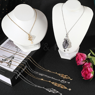6Pcs 6 Styles Star Moon Stainless Steel Braided Chain Macrame Pouch Empty Stone Holder Pendant Necklace Making NJEW-SC0001-44-1