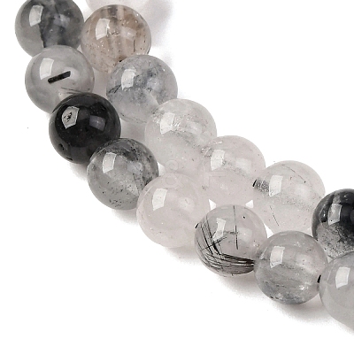 Natural Tourmalinated Quartz/Black Rutilated Quartz Beads Strands G-E558-04-6mm-1