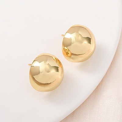Half Round Brass Stud Earrings EJEW-D346-07G-1