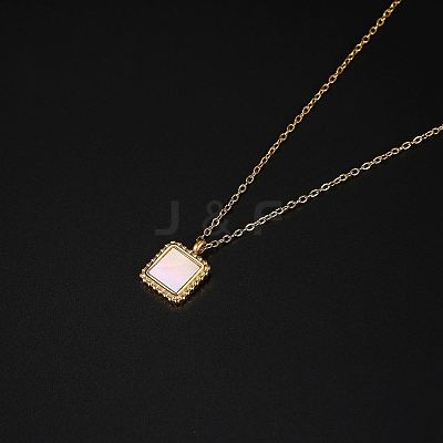 Natural Shell Square Pendant Necklace with Stainless Steel Chains TM4742-1-1