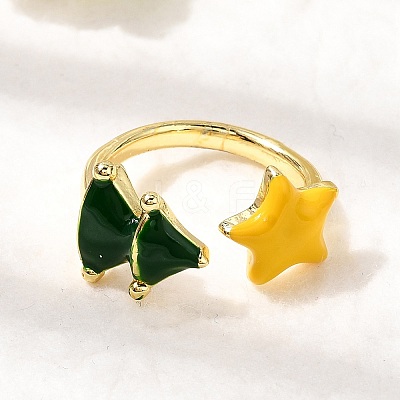 Christmas Brass Enamel Cuff Rings for Women RJEW-L336-04G-02-1