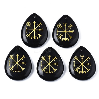 Natural Black Stone Pendants G-T122-72A-1