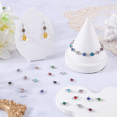 48Pcs 12 Colors Faceted Glass Flat Round Connector Charms FIND-SC0023-35-1