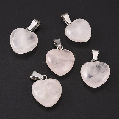 Heart Natural Rose Quartz Pendants G-Q371-07-1