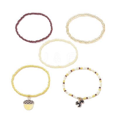 5Pcs 5 Style Glass Seed Beaded Stretch Bracelets Set BJEW-JB09395-1