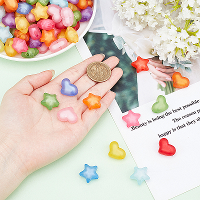 200Pcs 2 Style Frosted and Transparent Acrylic Beads FACR-PH0001-03-1
