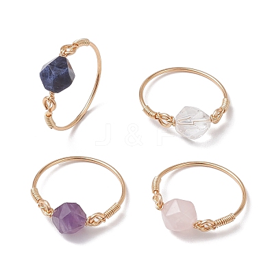 Star Cut Round Natural Mixed Gemstone Finger Rings RJEW-JR00726-1