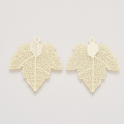 Autumn Theme Brass Filigree Pendants KK-T048-057G-NF-1