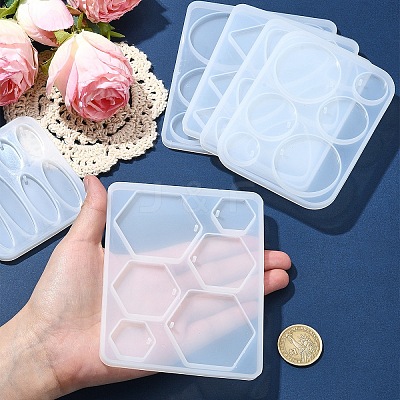 DIY Hexagon & Rhombus & Triangle & Oval Pendant Silicone Molds for DIY Earring Making DIY-YW0009-86-1
