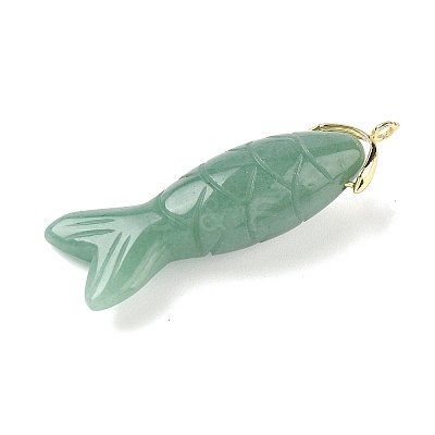 Natural Green Aventurine Carved Pendants G-P599-08G-06-1