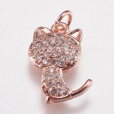 Brass Micro Pave Cubic Zirconia Kitten Charms ZIRC-E147-42RG-1