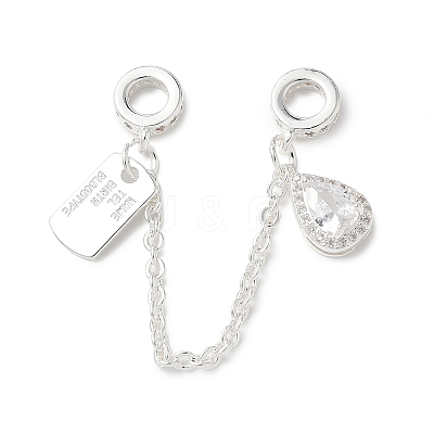Brass Micro Pave Clear Cubic Zirconia Cable Chain European Beads KK-G531-07C-S-1