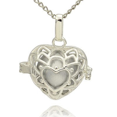 Silver Color Plated Brass Hollow Heart Cage Pendants KK-J243-06S-1