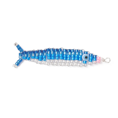 Copper Wired Glass Seed Beaded Pacific Saury Pendants PALLOY-MZ01105-1
