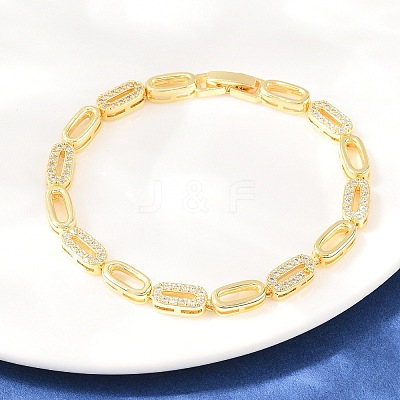 Oval Brass Micro Pave Clear Cubic Zirconia Link Chain Bracelets for Women BJEW-T025-03A-G-1