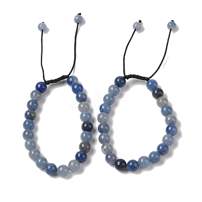 8mm Round Dyed & Heated Natural Blue Aventurine Braided Bead Bracelets BJEW-C067-01B-16-1