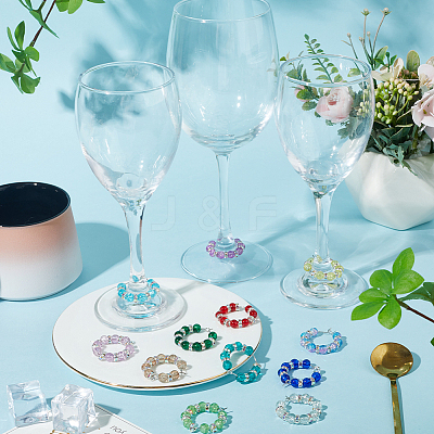 Spray Painted Crackle Glass Wine Glass Charms AJEW-SC0002-17-1