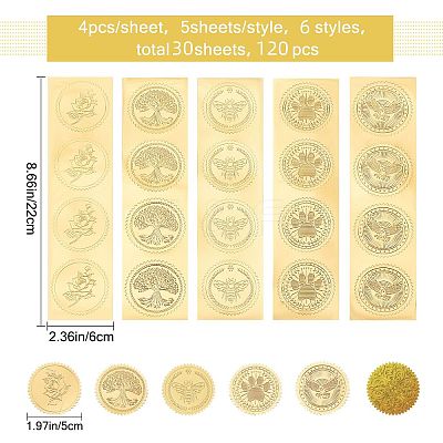 30 Sheets 6 Style Plant & Animal Theme Plastic Self Adhesive Gold Foil Embossed Stickers DIY-CP0006-31-1