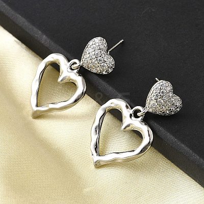 Hollow Heart Brass Micro Pave Clear Cubic Zirconia Dangle Stud Earrings EJEW-Z099-02P-02-1