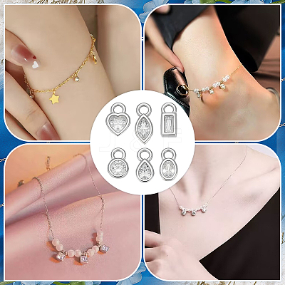 6Pcs 6 Styles 925 Sterling Silver Pave Crystal Rhinestone Charms STER-BC0003-72-1