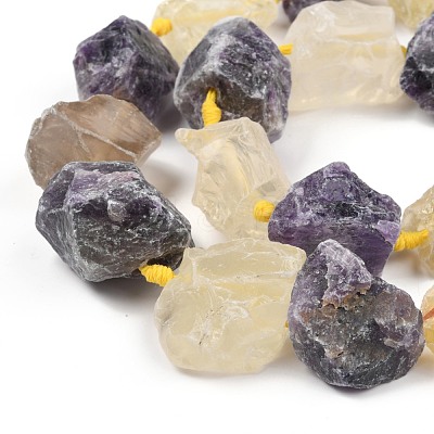 Rough Raw Natural Amethyst and Lemon Quartz Beads Strands G-F595-I03-1