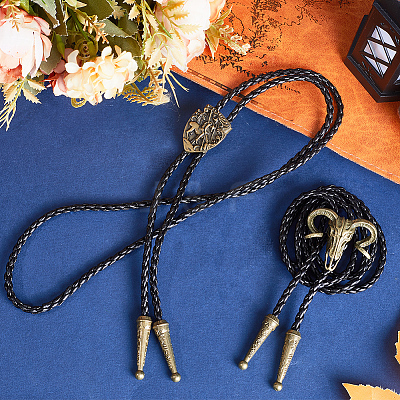 2Pcs 2 Style Imitation Leather Cords Bolo Ties NJEW-GF0001-08-1