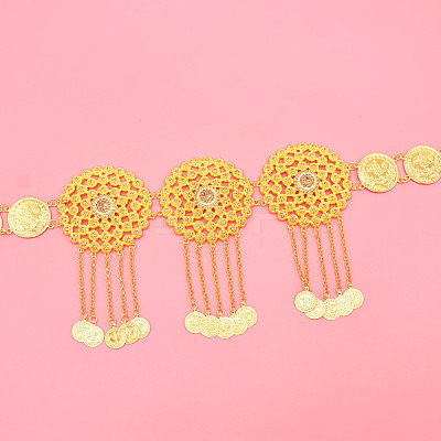 Alloy Crystal Rhinestone Coin Link Hollow Flower Tassel Waist Body Chains for Women FS-WGEDFED-01-1
