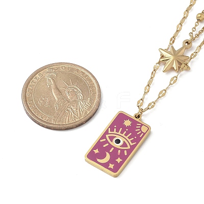 304 Stainless Steel Enamel Eye Star Pendant Double Layer Necklaces for Women STAS-Z105-05G-1