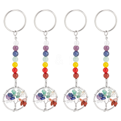 Flat Round with Tree of Life Brass Keychain KEYC-AB00077-1